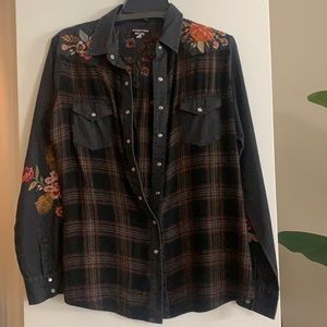 Johnny Was western embroidered button down